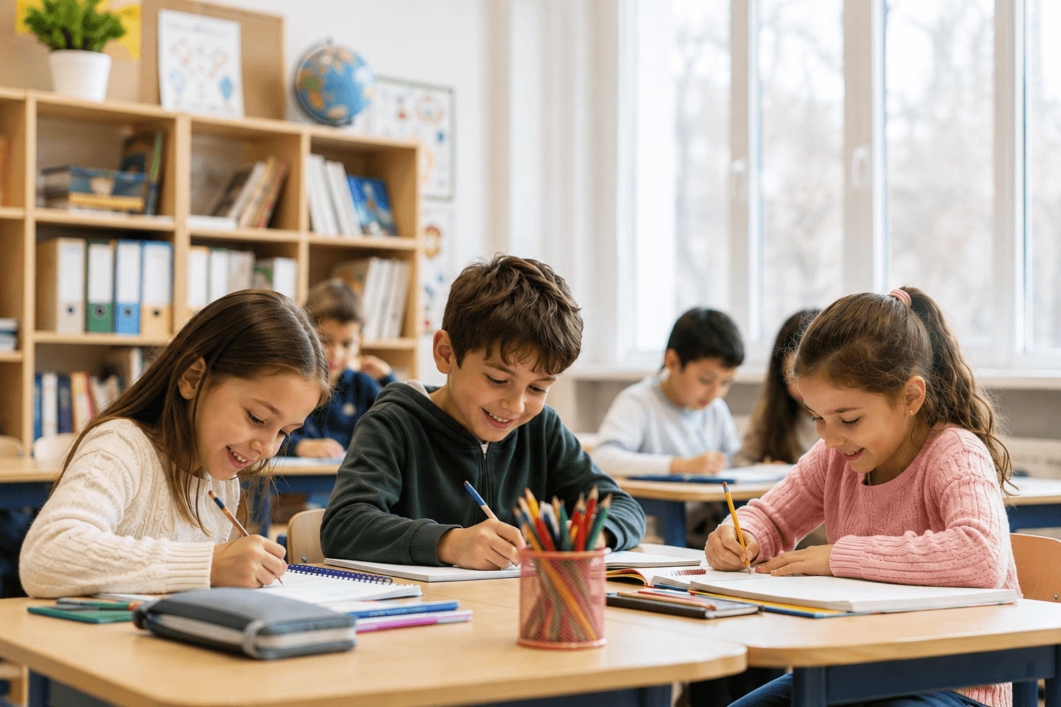 İlkokul öğrencileri proje ve üretim çalışması yaparken